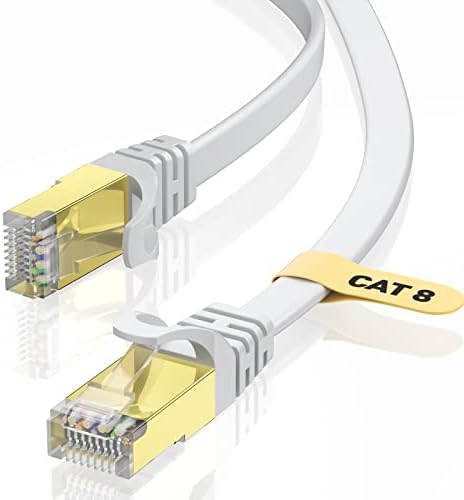 VOIETOLT Cat8 Lan Kabel 4M mit Clips, 40Gbps/2000MHz Flach Schirmung Hochgeschwindigkeit Netzwerkkabel, STP RJ45 Gigabit Cat-8 Ethernet Kabel für PS4/5, für Modem, für Router (weiß