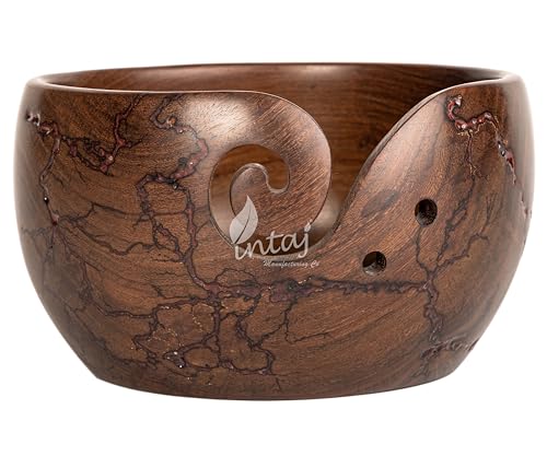 Image of INTAJ Wooden Yarn Bowl for Knitting and Crochet, 7 Inch No-Snag Holder