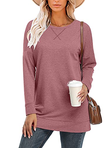 BETTE BOUTIK Women's Drop Long Sleeve Sweatshirts Casual Crewneck Tunic Tops Sweartshirts With Side Slits S-3XL