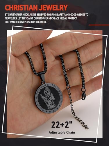 FaithHeart Saint Christophorus Amulett für Herren Damen, Kette mit Schwarzer Runder Anhänger, Amulett in Auto, Bestes Geschenk für Fahrer Reisende