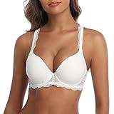 Women's Push Up Lace Bra Padded Underwire Bras for Women Comfort T-Shirt Bra White 38B