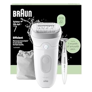 Braun Silk-épil 7 Epilator with Wide Head for Easy Hair Removal, Braun Epilator for Women, Wet & Dry, Lasting Smooth Skin, Bikini Trimmer Women, 7-210, White/Flamingo