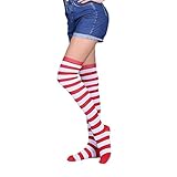 Benefeet Sox Red Striped Thigh High Socks for Women Cute Red and White Stripe Knee High Socks for Teen Girls Christmas Over The Knee Sock Long Stripes Tube Cotton Sock Cosplay Thigh Highs Stockings