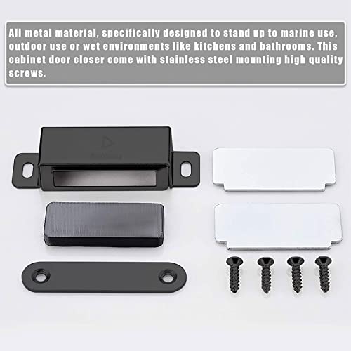 DonYoung Magnetic Door Catch 40lb, Black Cabinet Door Magnets Latch 4 Pack, Stainless Steel Screws for Solid Surface, Keep Kitchen Cupboard Wardrobe Closet Door Tightly Closed
