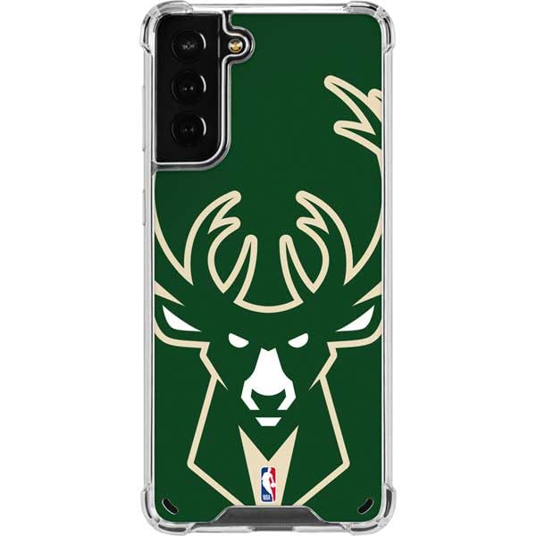 Skinit Clear Phone Case Compatible with Galaxy S21 Plus 5G - Officially Licensed NBA Milwaukee Bucks Large Logo Design