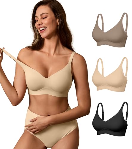 Image of DEANGELMON Seamless Bras for Women No Underwire Comfortable Push Up Bra V Neck Wireless Bralette Full Coverage Wire Free