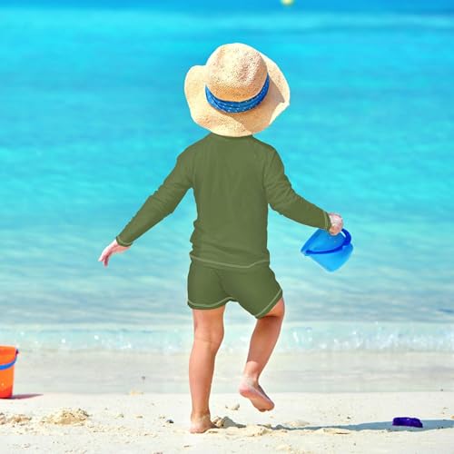 Dark Olive Green Toddler and Baby Boys' 2-Piece Swimsuit Trunk, Long Sleeve Rashguard Bathing Suit Dark Olive Green4