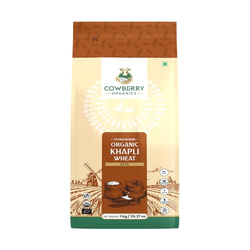 Image of COWBERRY Organic Khapli Wheat Atta 1kg | Lab-Tested for 252+ | 100% Certified Organic | Stone Ground | High in Fibre | NPOP, USDA & EU Certified