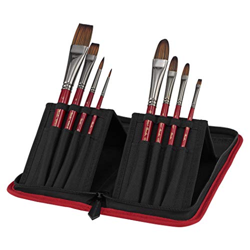 Creative Mark Artist Staccato Paint Brush Set Of 8, Short Handle Paintbrushes For Acrylics, Watercolor & Gouache, Includes Organizer Traveling Case #TOP15