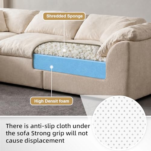 Image of Cloud Couch Sectional for Living Room, Modular L Shaped Boneless Sofa with Chaise, Compressed No Assembly Couch, Deep Seat Chenille Upholstered Convertible Sofa Bed(Pearl White)