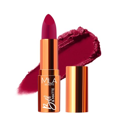 Image of Mila Beaute Bold & Matte Long-Lasting Lipstick | Highly Pigmented Soft Matte Finish | Lightweight & Hydrating with Jojoba Oil | Shade - (Pep Talk 4.2g)