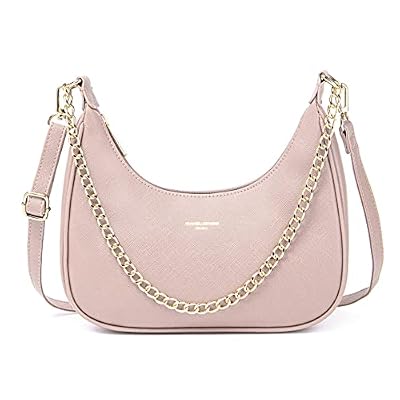 David Jones - Borsa a Spalla Donna - Borsa a Tracolla Catena Simil Pelle PU Rigida - Borsa a Mano Piccola Mezzaluna - Borsetta Pochette Borsello Hobo Clutch Sera Crossbody Bag Tendenza - Rosa