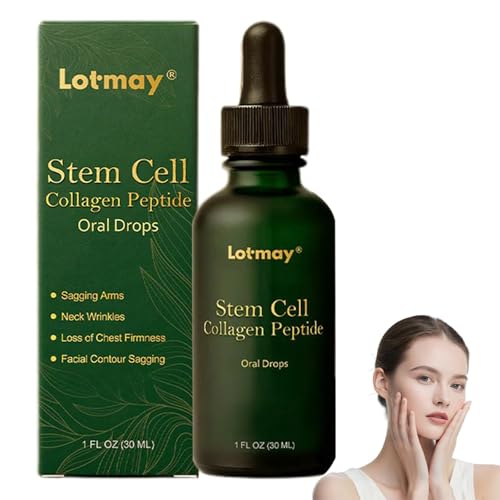 Lotmay Stammzellen-Kollagen-Peptid-Tropfen, Flüssiges Multi-Kollagen-Peptid-Nahrungsergänzungsmittel, Hydrolysiertes flüssiges für straffe Haut, Haare und Nägel (1)