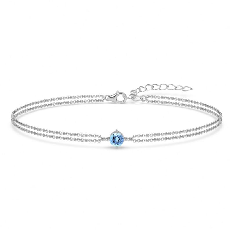 clara 925 Sterling Silver Sky Blue Solitaire Double Chain Bracelet | Adjustable, Platinum Plated, Swiss Zirconia | Gift for Women and Girls-picture-35