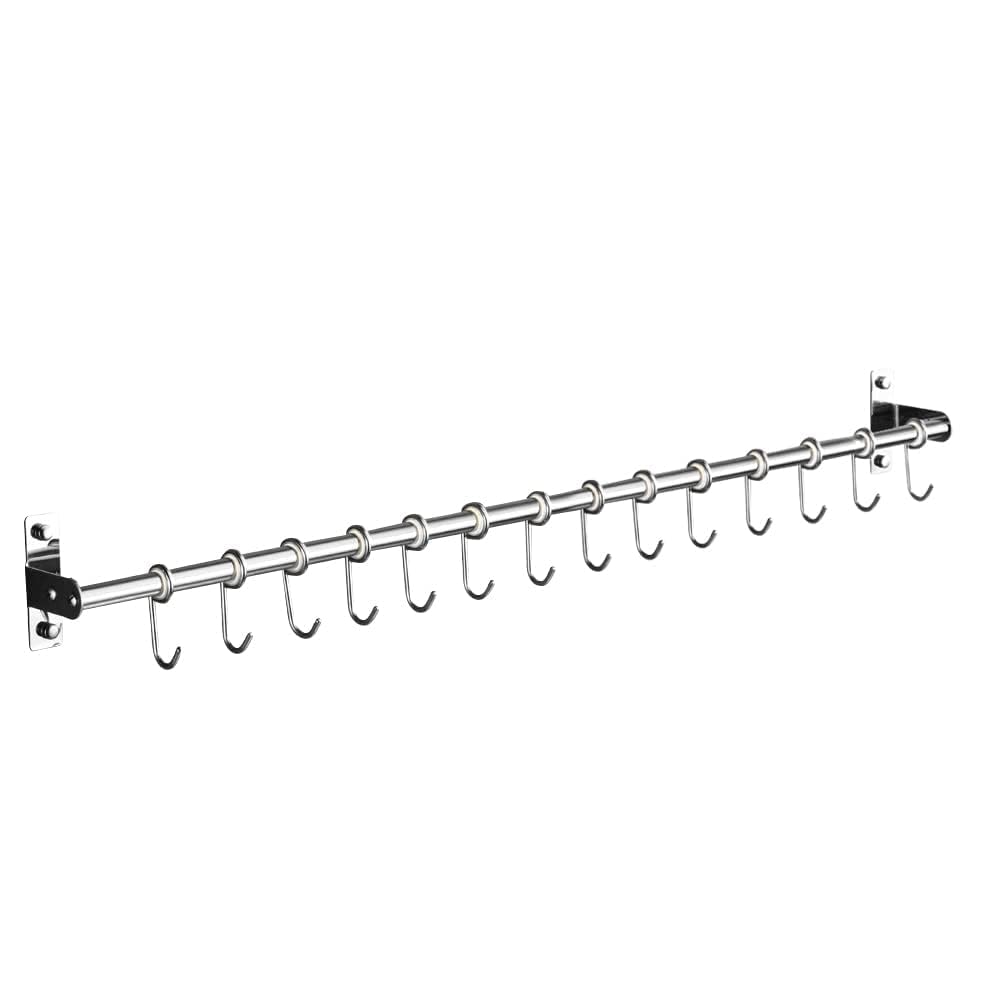 GLJTUO Wall Mounted Kitchen Utensil Rack with 14 Hooks - 80cm Hanging Rail for Kitchen & Bathroom Tool Storage, Perfect for Utens, Gadgets, ands in Hotels & Homes