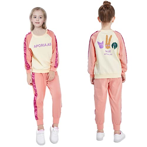 Poywuo Kinder Mädchen Jogginganzug Trainingsanzug 2tlg Sportswear-Jogginganzüge Mädchen Sportanzug Bekleidungsset Zweiteiler Freizeitanzug Outfit-Set Cover