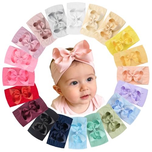 JOYOYO Baby Headbands 20 PCS Soft Wide Head Bands Big 4" Hair Bows Nylon Headbands for Baby Girls Infants Toddlers Hair Accessories