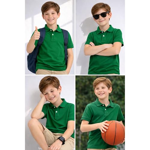 Image of Kids Boys Polo T-Shirt | Half Sleeves | Organic Cotton Rich Bio-Wash Fabric | Ultra Soft & Breathable | Regular Fit | Plain Solid Colour Casual Wear & School Uniform