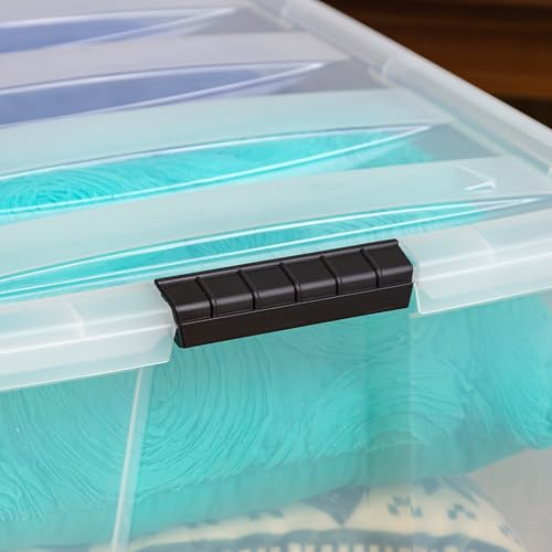 IRIS USA 94 Qt Stackable Plastic Storage Bins with Lids, 4 Pack - BPA-Free, Made in USA - See-Through Organizing Solution, Latches, Durable Nestable Containers, Secure Pull Handle - Clear by IRIS USA - Image 7