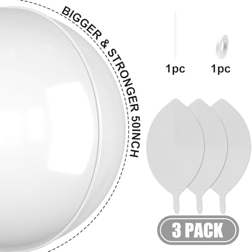 Image of 50 Inch Matte White Round Foil Balloons 3pcs Large Mylar Balloons | Jumbo Giant Helium 4D Ball Balloons for Birthday Party, Graduation, Wedding, Christmas, New Year, Disco Prom Party Decoration