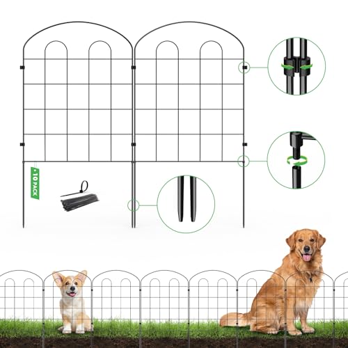 Metal Decorative Garden Fences Panels for Yard, Flower Bed 10 Pack - 24”(H) x 13”(L) Rustproof No Dig Animal Barrier Fence Garden Fencing for Dogs - Outdoor Small Fence Garden Landscape Edging Borders