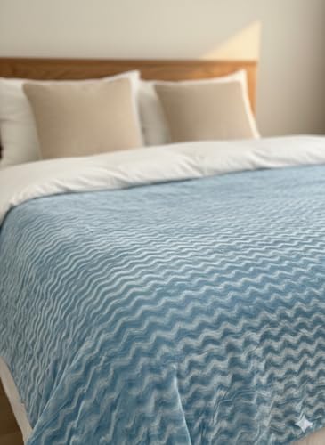 Image of Florida Solid Embossed Flannel Blanket, 230 GSM Ultra-Soft All-Season AC Blanket (Double, Sky Blue)
