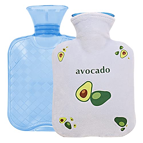 MHwan Bolsa Agua Caliente, Bolsas de Agua Caliente para Cama, Botella de agua caliente de 1000ML con chaqueta de felpa de dibujos animados, forro de PVC a prueba de explosiones y fugas Cover