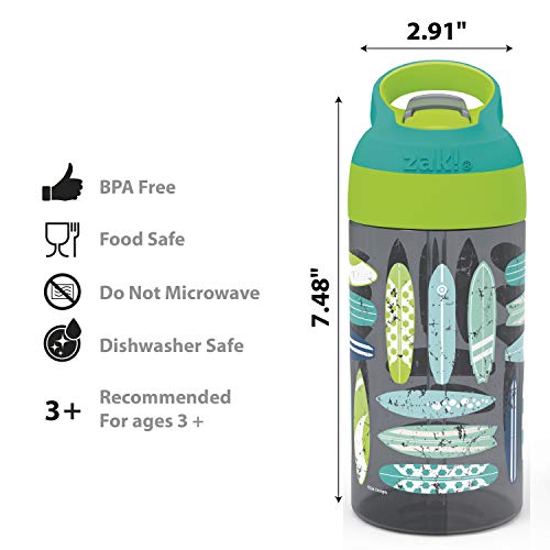Zak Designs 16Oz Riverside Beach Life Kids Water Bottle With Straw And Built In Carrying Loop Made Of Durable Plastic, Leak-Proof Design For Travel, 2 Count (Pack Of 1) #TOP4