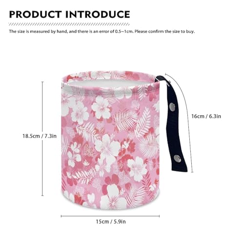 Image of Pink Tropical Flower Trash Can for Car Garbage Can for Back Seat Leak Proof with Adjustable Buttons Car Accessories for Women Interior