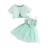 Toddler Girls 2 Piece Outfits Cute Flower Tulle Cami Dress with Ruffle Eyelets Cardigan Summer Clothes for 1-4 Years