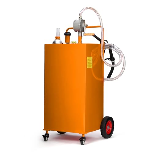 35 Gallon Fuel Caddy with Manual Transfer Pump | Heavy-Duty Stainless Steel Fuel Tank | 4-Wheel Mobile Design for Gasoline & Diesel | Cars, Trucks, Boats, Lawn Mowers