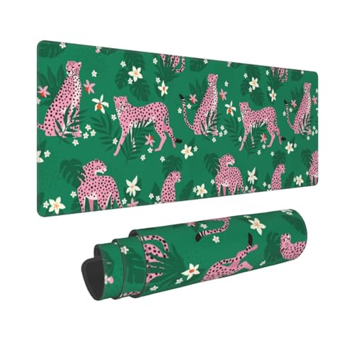 Alfombrilla de ratón grande y antideslizante con diseño de leopardo rosa para teclado