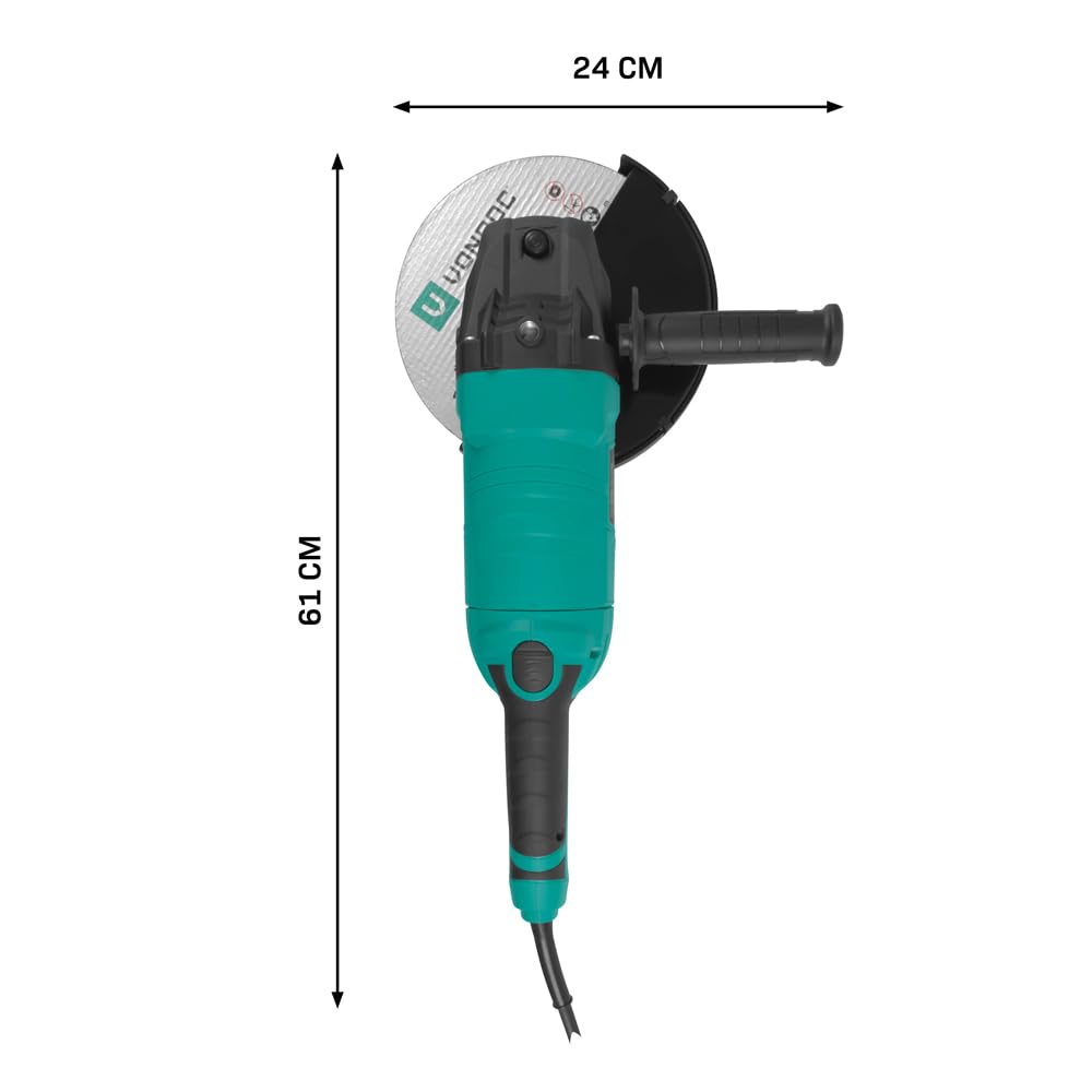 VONROC Smerigliatrice Angolare 2350W – Ø230mm | 5800 giri/min | Soft Start | Impugnatura Girevole | Cavo in Gomma 3m | Protezione Inclusa | Per Metallo, Cemento, Mattoni, Piastrelle