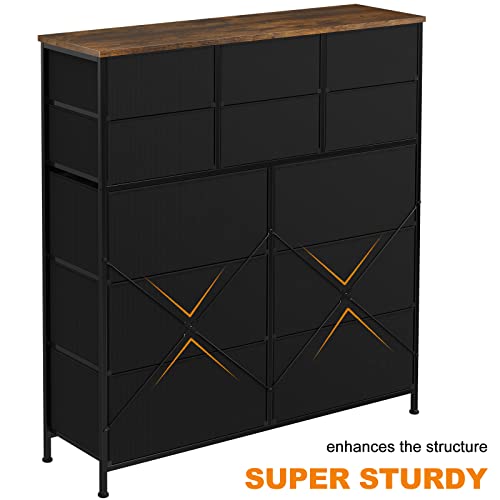 REAHOME 12 Drawer Dresser for Bedroom Fabric Storage Tower Wide Rustic Dresser with Wood Top Sturdy Steel Frame Storage Organizer Unit for Living Room Hallway Entryway Closets Nursery (Rustic)MLK12R3 - Thumbnail 4