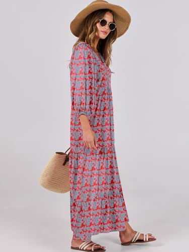 Image of ANRABESS Womens Boho Floral 3 /4 Puff Sleeve Maxi Dress