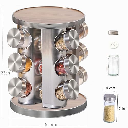 Miniatura 2 de Especiero Giratorio 360 ,Soporte Para Especias De 430 Acero Inoxidable,Cocina Con 12 Botes Cristal Originales,Organizador Multiuso,Fácil De Limpiar- Ahorro De Espacio Especiero Cocina-Práctico