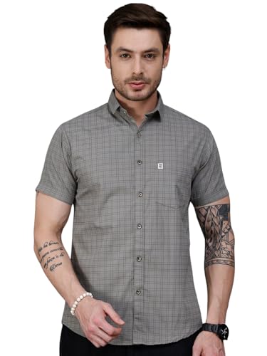 Image of Majestic Man Slim Fit Pure Cotton Half Sleeve Checked Casual Shirt