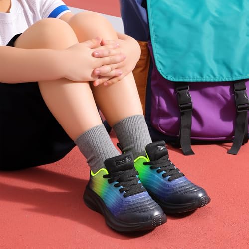 Dream Pairs Girls Boys Shoes Kids Tennis Sparkle Glitter Lace Up Athletic Running Sneakers,Size 3 Little Kid,Black/Navy/Neon Green,Sdrs2330K thumb #3