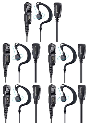 Commountain 5-Pack XPR 3500e XPR 3300e R5 Earpieces with Mic Compatible for Motorola Radios XPR3300e XPR3500e XPR3300 XPR3500, G Shape Headset with PTT Microphone, Fit Left or Right Ear
