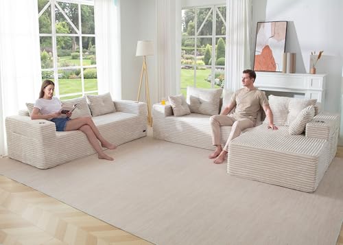 Image of MAXYOYO Modular Sectional Couch with L-Shape Chaise and Loveseat, Modern Boneless Couch for Living Room, Oversized Sofa with Deep Seat, No Assembly Required, Grayish Beige