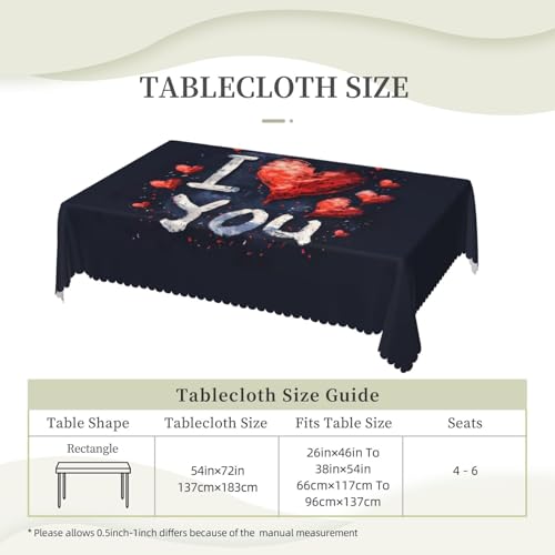 Nappe de table grand format rectangulaire lavable à motifs cœur décoration mariage extérieur