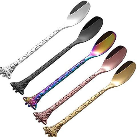 MBB 5 PCs Giraffe Handle Tea Coffee Spoons Desserts Cakes Ice Cream Server Stainless Steel Flatware Dinnerware Cover