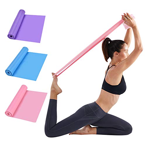 Resistance Bands Set of 3 Natural Exercise Band 1.5 Meters Elastic Workout Band for Home or Gym Strength Training, Physical Therapy, Yoga, Pilates, Rehab, Stretching (Pink,Purple,Blue)
