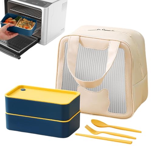 Stackable 2-Layers Leak Proof Lunch Box,Reusable Lunch Container With LunchBag, Spoon, Fork, Chopsticks For Meal Prep