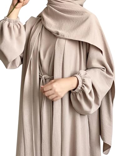 Zofocy Elegant Muslim Two-Piece Long Abaya - Belted Design, Side Pockets, Islamic Prayer Dress, Women Eid Clothes