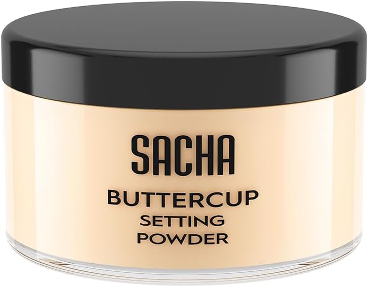 Sacha BUTTERCUP Light Setting Powder. No Ashy Flashback. Blurs Fine Lines and Pores. Loose, Translucent Face Powder to Set Makeup Foundation or Concealer. For Light to Medium Skin Tones, 1.75 oz.