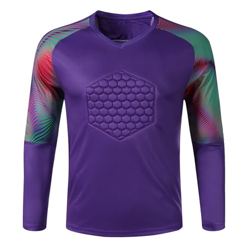 Runhomal - Camiseta de portero para hombre, con protección acolchada, traje de fútbol, manga larga, deportes de correr, Uniforme para adultos, S-4XL, C Morado., 4XL