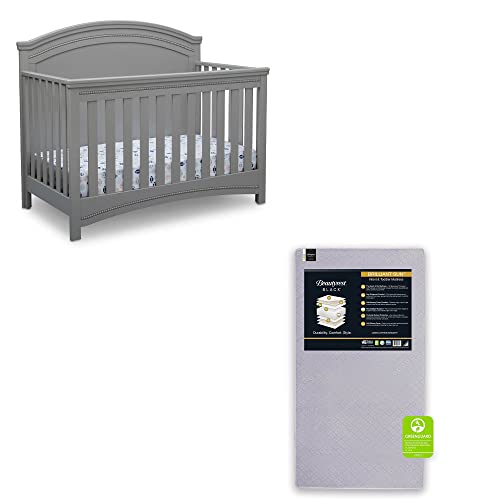 Simmons Kids SlumberTime Emma Convertible Crib N More, Grey + Beautyrest Beginnings Black Brilliant Sun Crib and Toddler Mattress (Bundle)