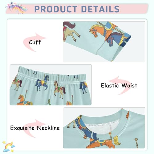Pajama Sets Long Sleeve Carousel Horses on Blue Soft Comfy Sleepwear 2 Piece PJS 3-8T4