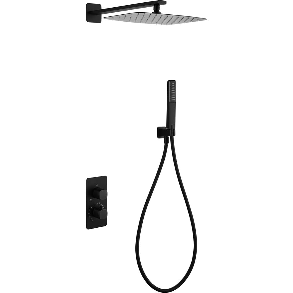 IMEX | Conjunto de Ducha Termostático Empotrado Serie Toscana Negro Mate